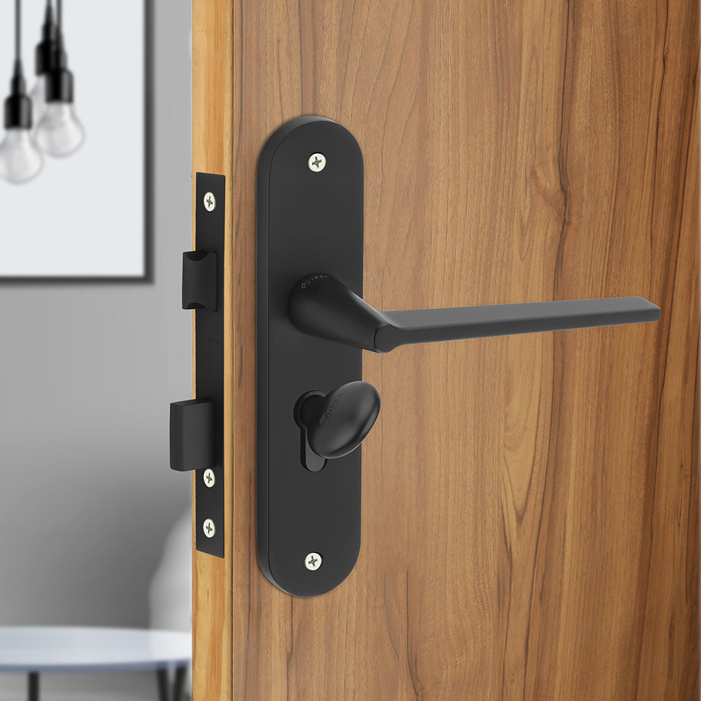 IPSA Pour Moderna Handle Series on 8" Plate CYS Lockset with 60mm Both Side Key - Matte Finish Black